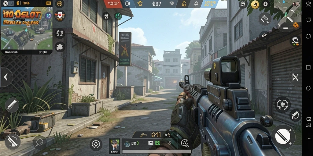 Screenshot utama 180SLOT menampilkan aksi mendebarkan dalam pertempuran FPS.