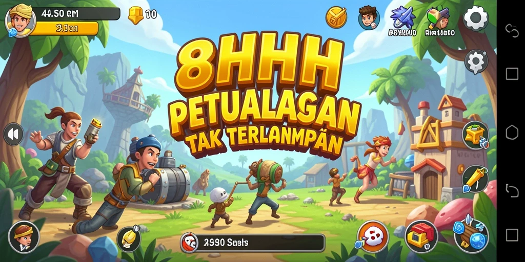 Tampilan gameplay 8HHH yang penuh aksi dan warna-warni.