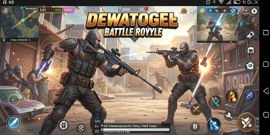 Tampilan gameplay DEWATOGEL dengan aksi Battle Royale yang seru.