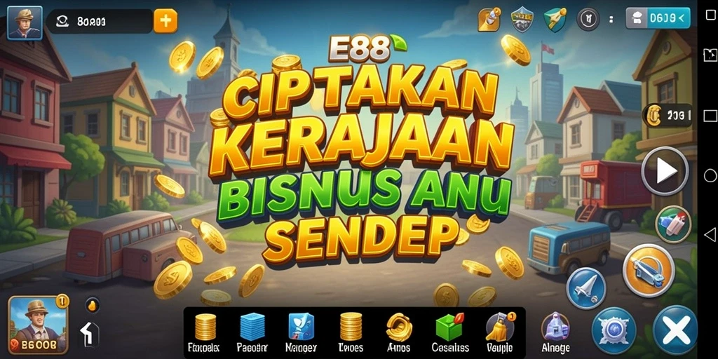 Tampilan gameplay E88 yang penuh strategi dan interaksi bisnis.