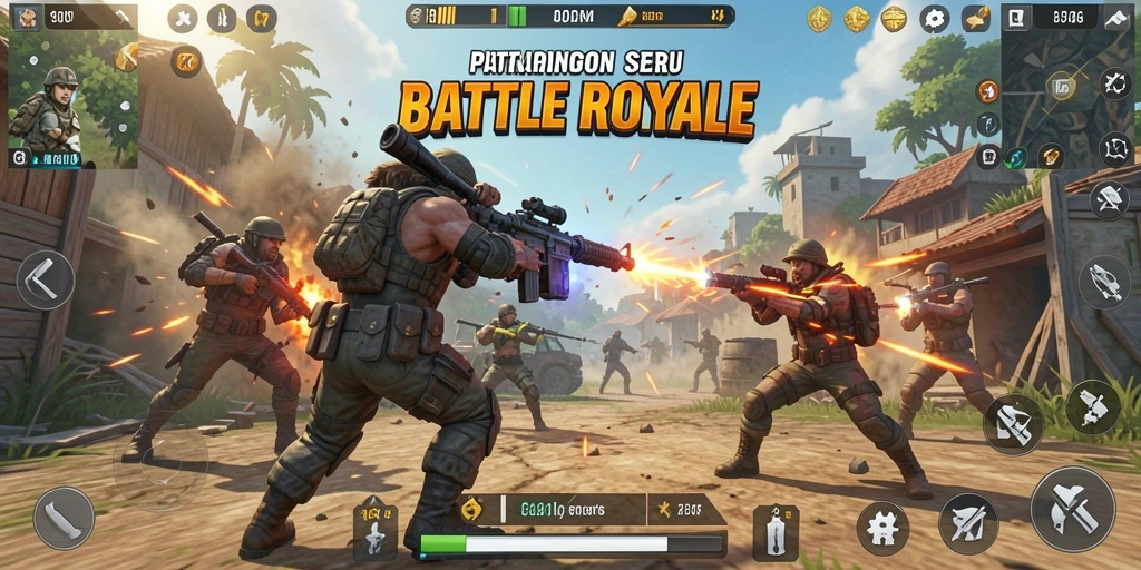 Screenshot menunjukkan aksi intens dalam gameplay KAGANDAN Battle Royale.