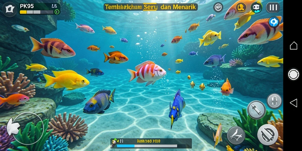 Tampilan seru gameplay Tembak Ikan PK95 yang penuh warna.