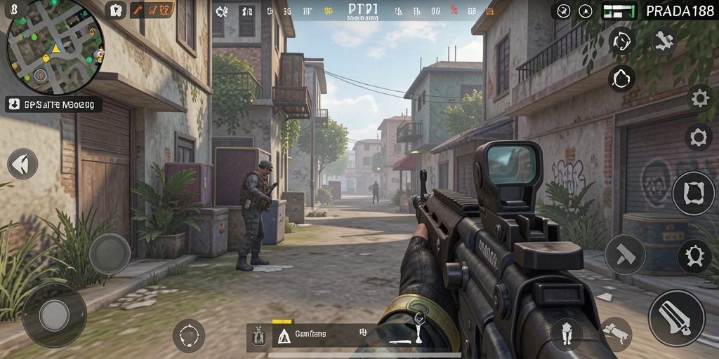 Screenshot gameplay seru dari PRADA188 yang menunjukkan aksi TPS.