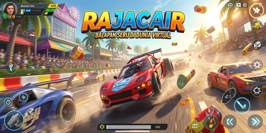 Screenshot menampilkan aksi balapan seru dalam RAJACAIR.