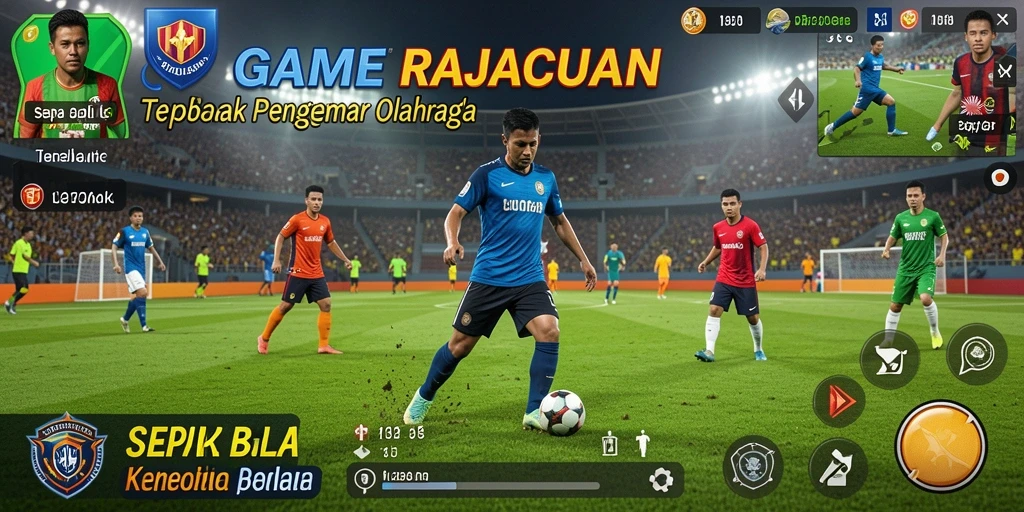 Tampilan gameplay RAJACUAN dengan aksi sepak bola yang mendebarkan.