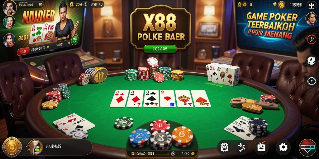 Tampilan gameplay X88 yang seru dalam permainan Poker.